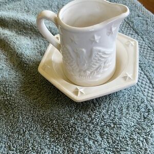 Elegant White Ceramic Pitcher and Saucer Set